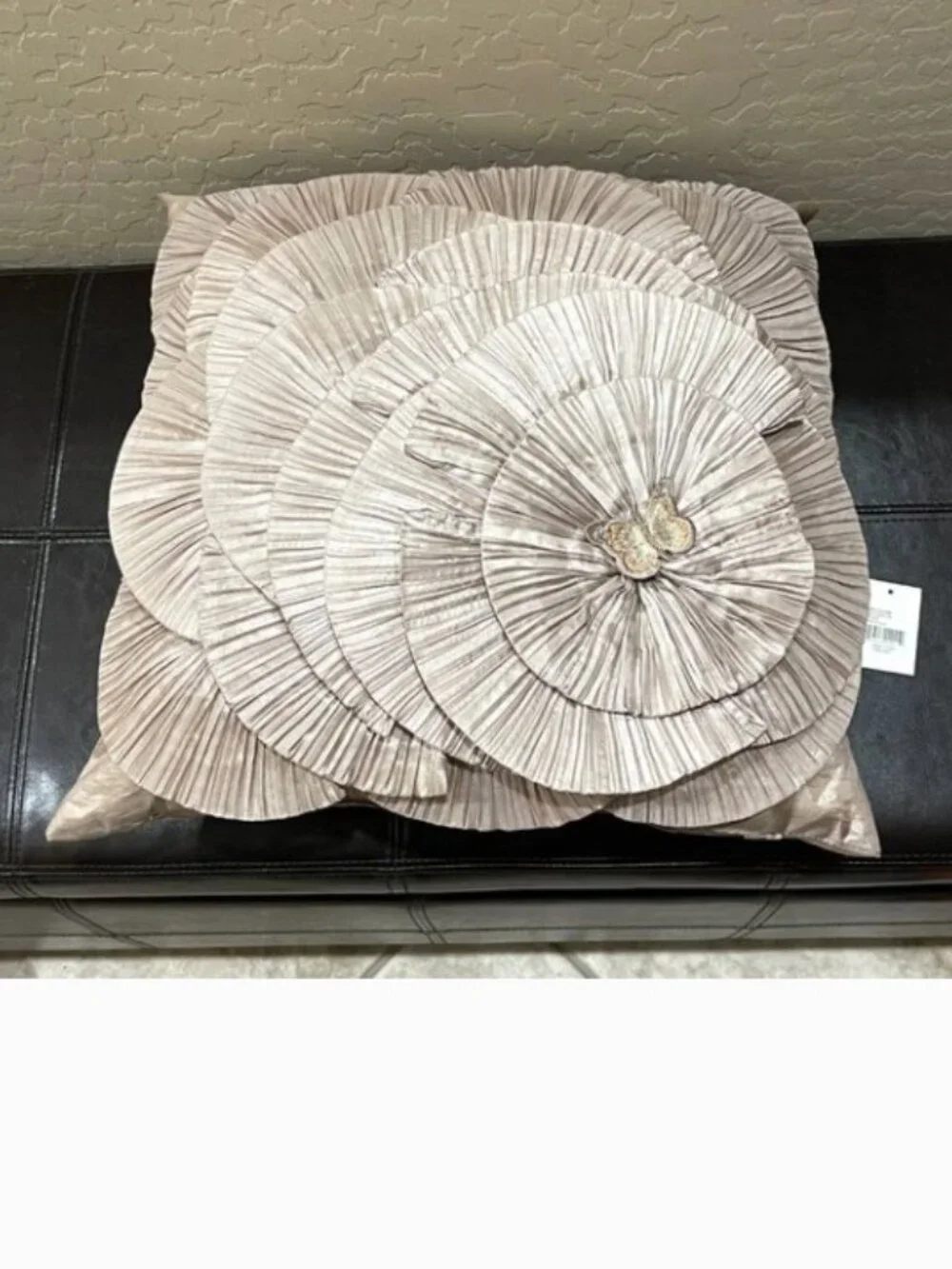 Lenox Bedding Collection Pillow Taupe Lilly Pleated Flower Butterfly 18